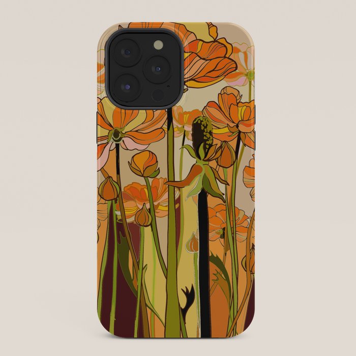 70s, Orange California poppies, mid century, 70s retro, flowers iPhone Case