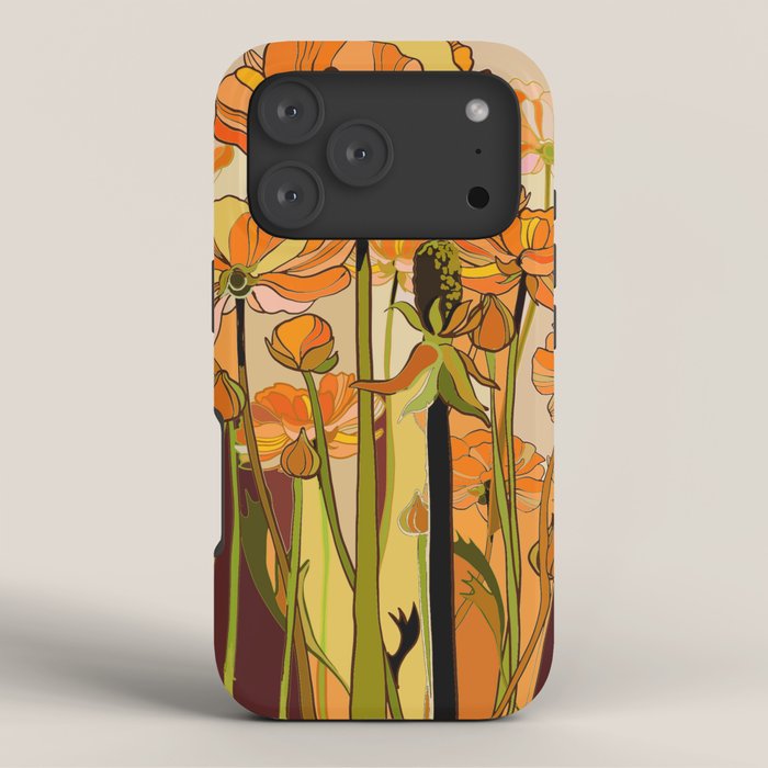 70s, Orange California poppies, mid century, 70s retro, flowers iPhone Case