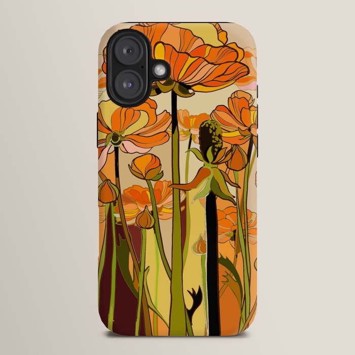 70s, Orange California poppies, mid century, 70s retro, flowers iPhone Case