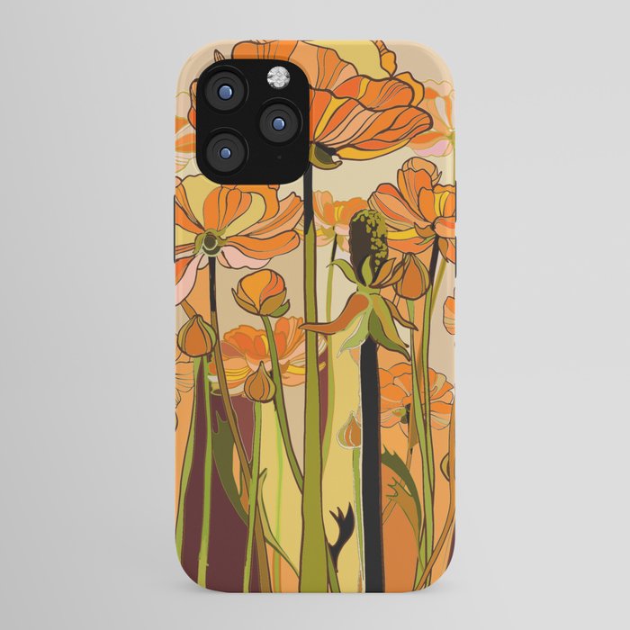 70s, Orange California poppies, mid century, 70s retro, flowers iPhone Case