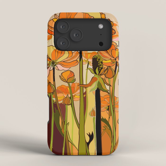 70s, Orange California poppies, mid century, 70s retro, flowers iPhone Case