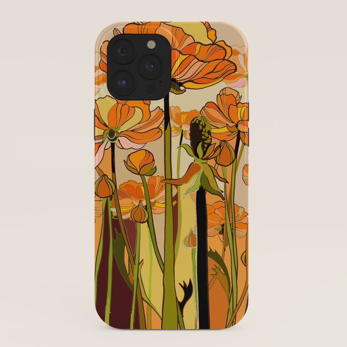 70s, Orange California poppies, mid century, 70s retro, flowers iPhone Case