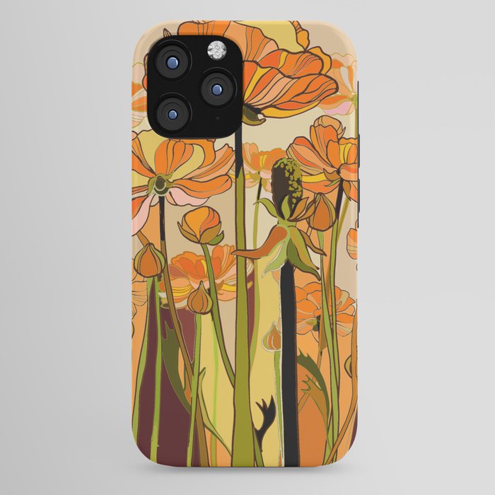 70s, Orange California poppies, mid century, 70s retro, flowers iPhone Case