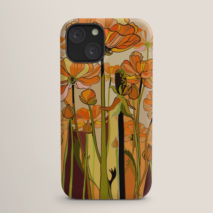 70s, Orange California poppies, mid century, 70s retro, flowers iPhone Case