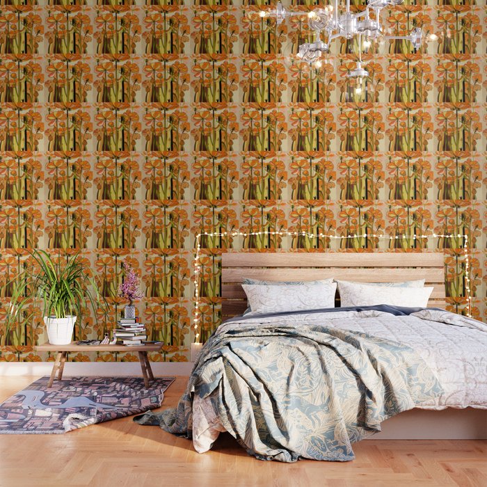 70s, Orange California poppies, mid century, 70s retro, flowers Wallpaper
