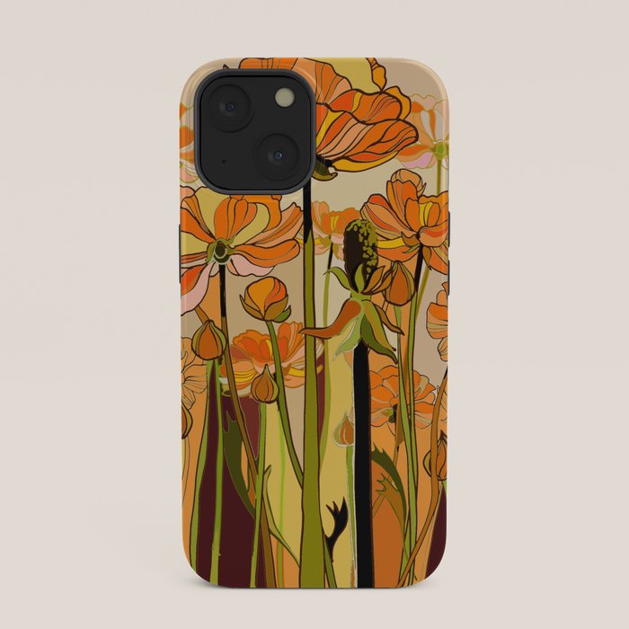 70s, Orange California poppies, mid century, 70s retro, flowers iPhone Case