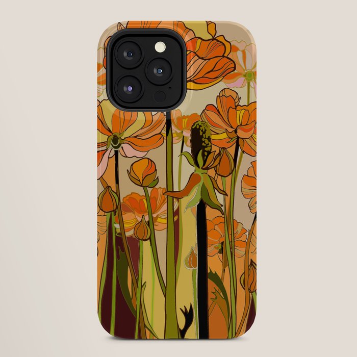 70s, Orange California poppies, mid century, 70s retro, flowers iPhone Case