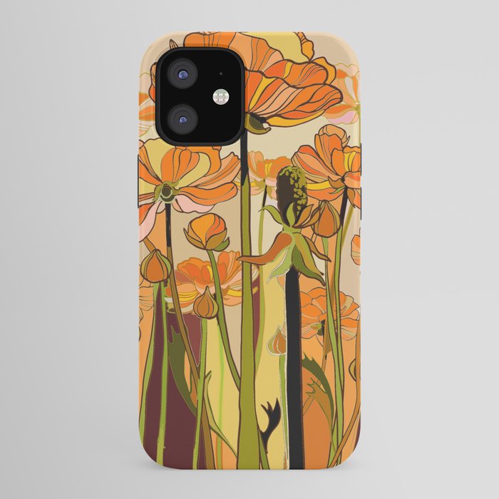 70s, Orange California poppies, mid century, 70s retro, flowers iPhone Case