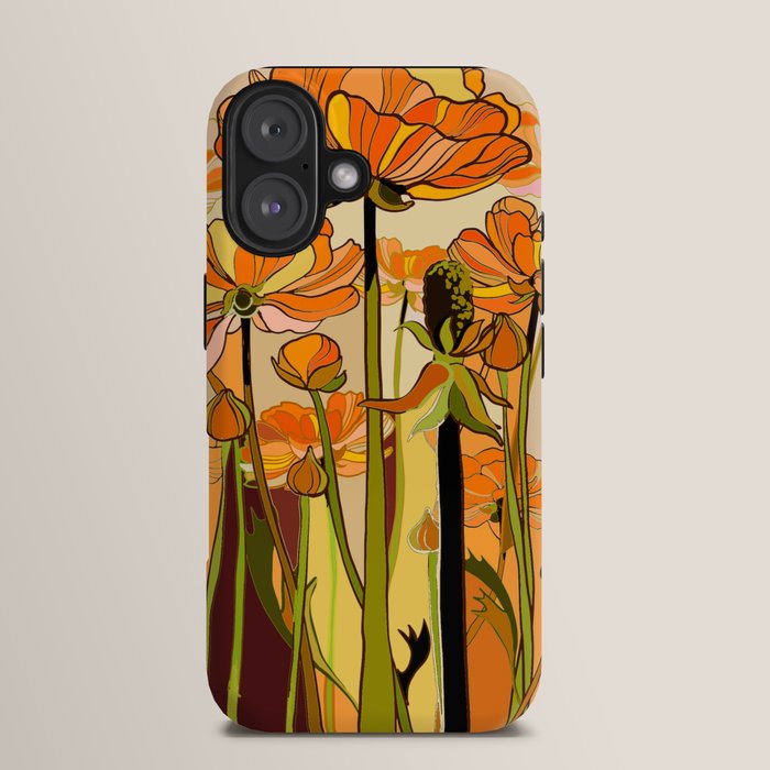 70s, Orange California poppies, mid century, 70s retro, flowers iPhone Case
