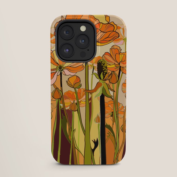 70s, Orange California poppies, mid century, 70s retro, flowers iPhone Case