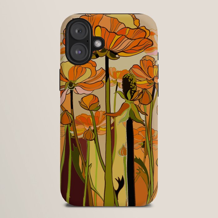 70s, Orange California poppies, mid century, 70s retro, flowers iPhone Case