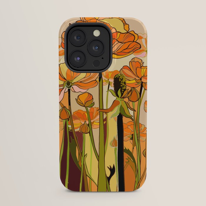 70s, Orange California poppies, mid century, 70s retro, flowers iPhone Case