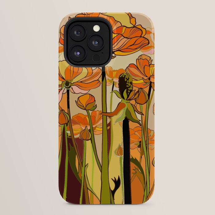 70s, Orange California poppies, mid century, 70s retro, flowers iPhone Case