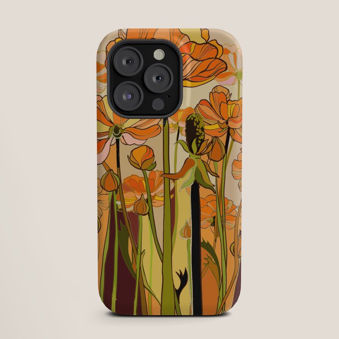70s, Orange California poppies, mid century, 70s retro, flowers iPhone Case