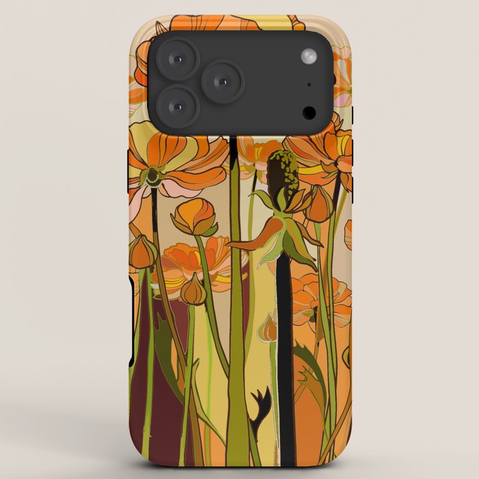 70s, Orange California poppies, mid century, 70s retro, flowers iPhone Case