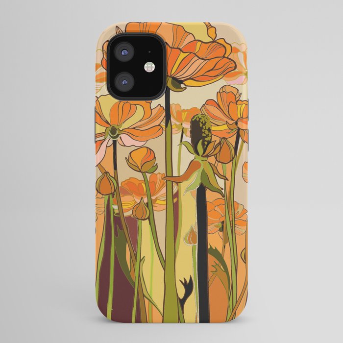 70s, Orange California poppies, mid century, 70s retro, flowers iPhone Case
