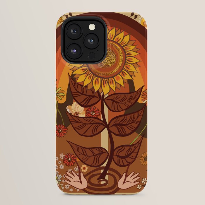 70s, Sunflower, retro, rainbow, warm colors, 60s, boho iPhone Case