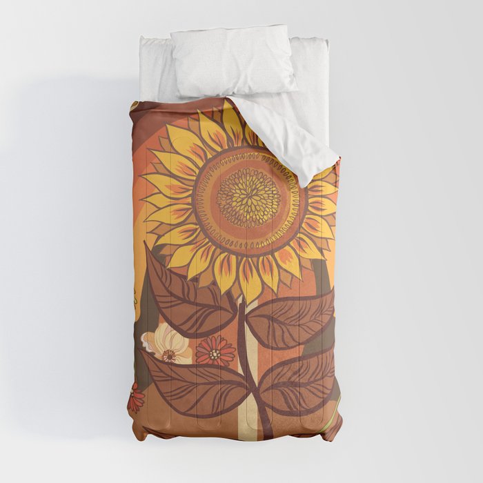 70s, Sunflower, retro, rainbow, warm colors, 60s, boho Comforter