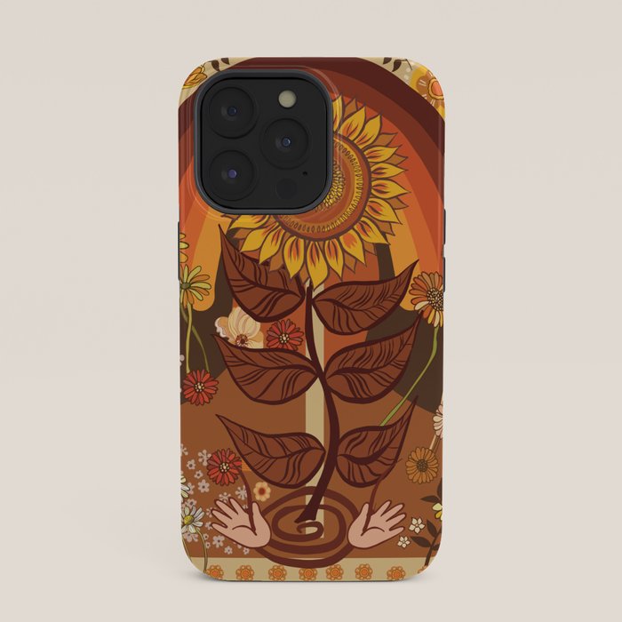 70s, Sunflower, retro, rainbow, warm colors, 60s, boho iPhone Case