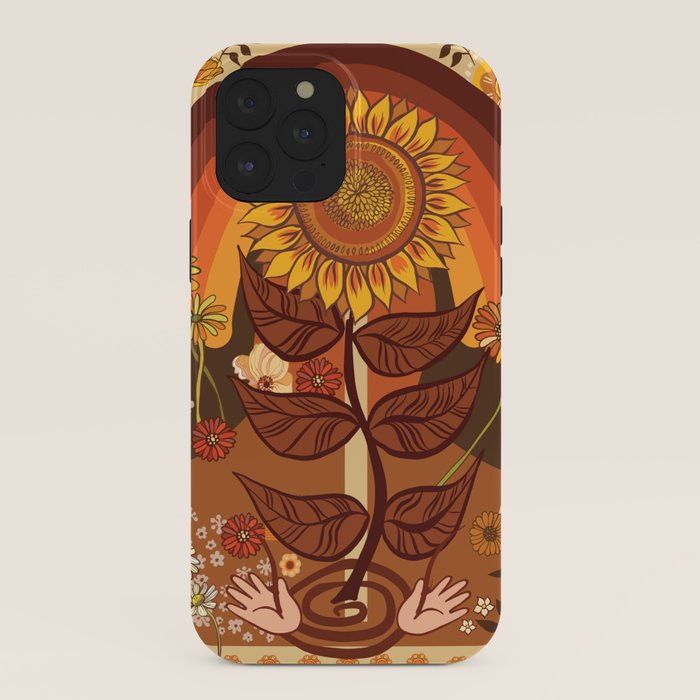 70s, Sunflower, retro, rainbow, warm colors, 60s, boho iPhone Case
