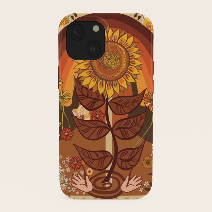 70s, Sunflower, retro, rainbow, warm colors, 60s, boho iPhone Case