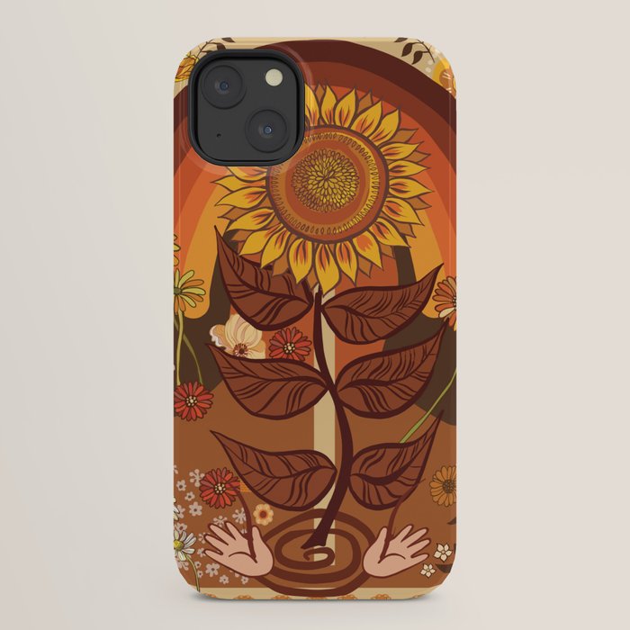 70s, Sunflower, retro, rainbow, warm colors, 60s, boho iPhone Case