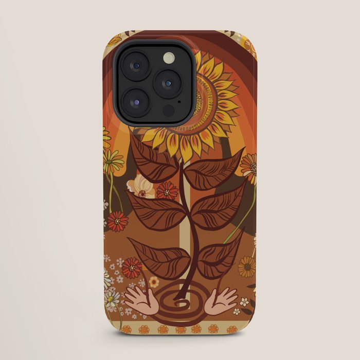 70s, Sunflower, retro, rainbow, warm colors, 60s, boho iPhone Case