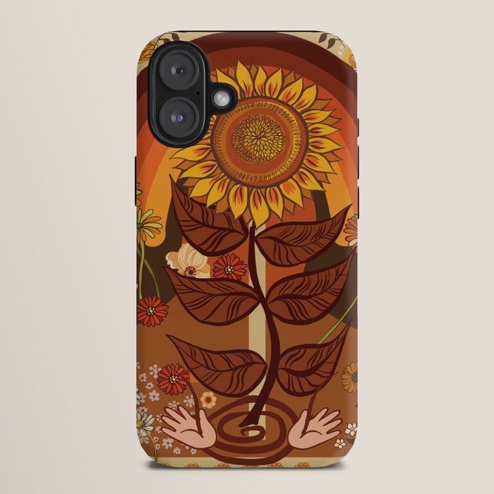 70s, Sunflower, retro, rainbow, warm colors, 60s, boho iPhone Case