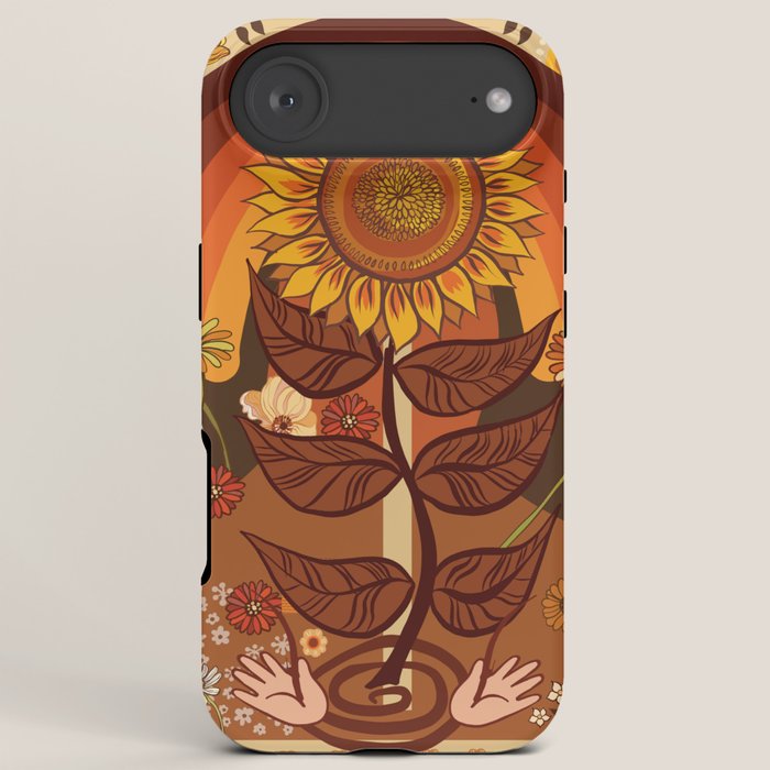 70s, Sunflower, retro, rainbow, warm colors, 60s, boho iPhone Case