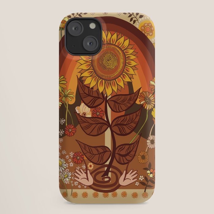 70s, Sunflower, retro, rainbow, warm colors, 60s, boho iPhone Case