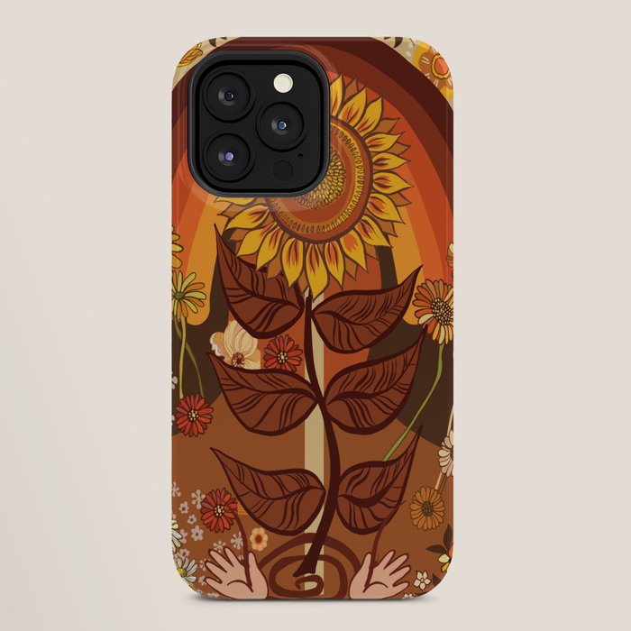 70s, Sunflower, retro, rainbow, warm colors, 60s, boho iPhone Case