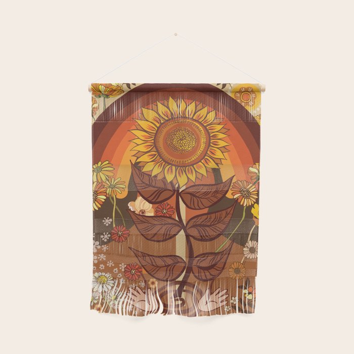 70s, Sunflower, retro, rainbow, warm colors, 60s, boho Wall Hanging