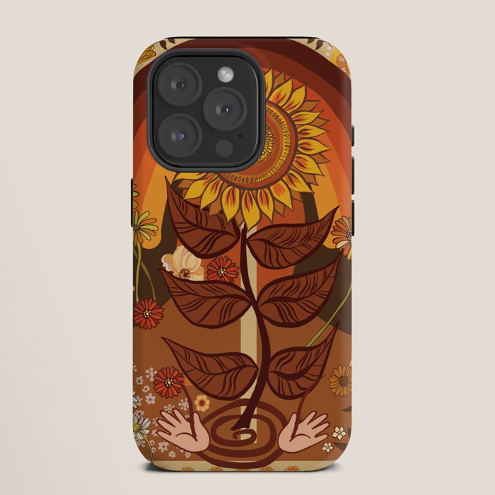 70s, Sunflower, retro, rainbow, warm colors, 60s, boho iPhone Case