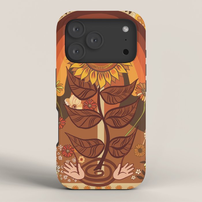 70s, Sunflower, retro, rainbow, warm colors, 60s, boho iPhone Case