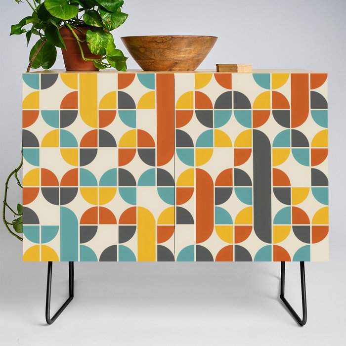 1970s Colors Mid Century Modern Geometric Pattern  Credenza