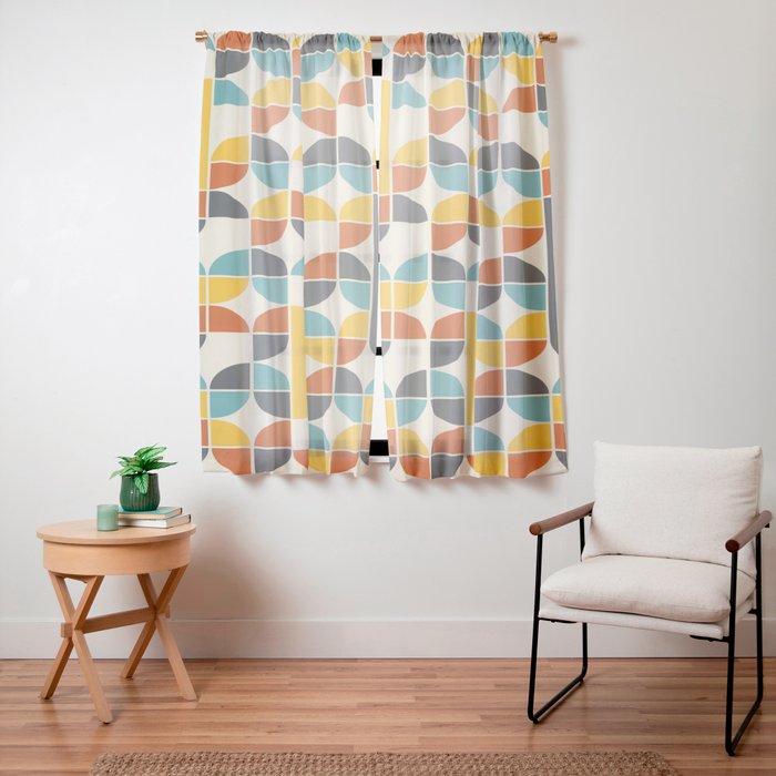 1970s Colors Mid Century Modern Geometric Pattern  Window Curtain