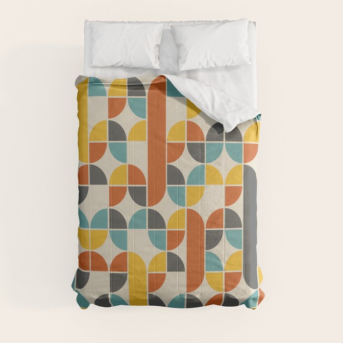 1970s Colors Mid Century Modern Geometric Pattern  Comforter