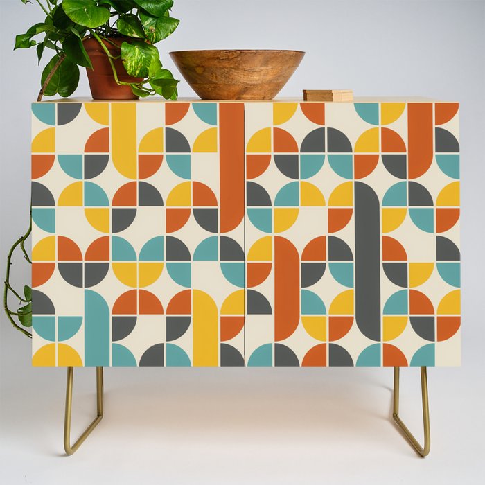 1970s Colors Mid Century Modern Geometric Pattern  Credenza