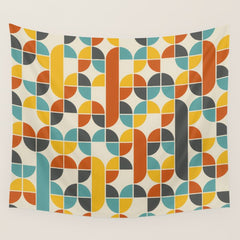 1970s Colors Mid Century Modern Geometric Pattern  Wall Tapestry