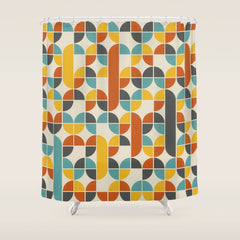 1970s Colors Mid Century Modern Geometric Pattern  Shower Curtain