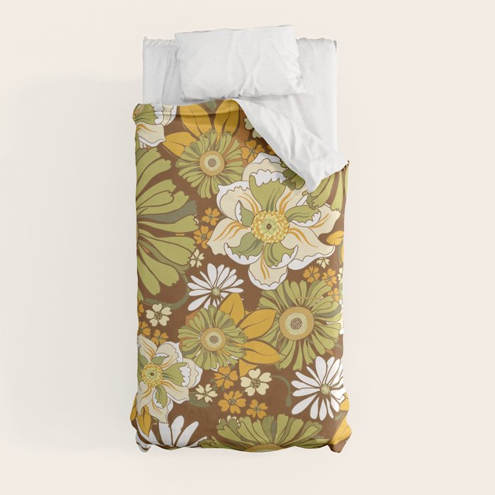 70s Retro Flower Power boho pattern Duvet Cover