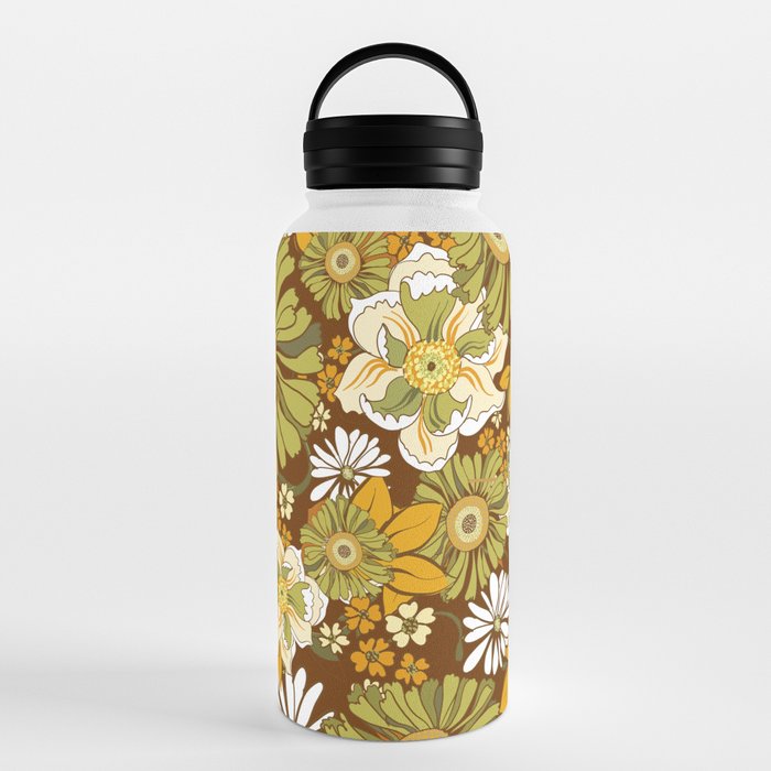 70s Retro Flower Power boho pattern Water Bottle
