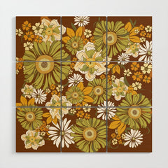 70s Retro Flower Power boho pattern Wood Wall Art