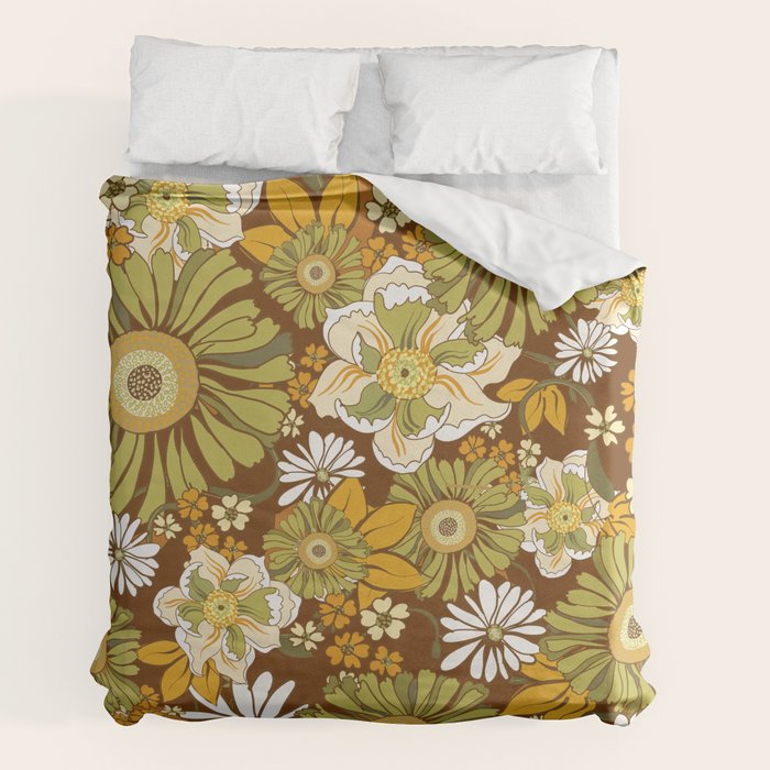 70s Retro Flower Power boho pattern Duvet Cover