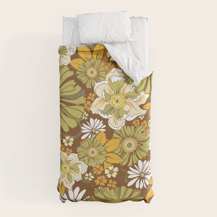 70s Retro Flower Power boho pattern Duvet Cover