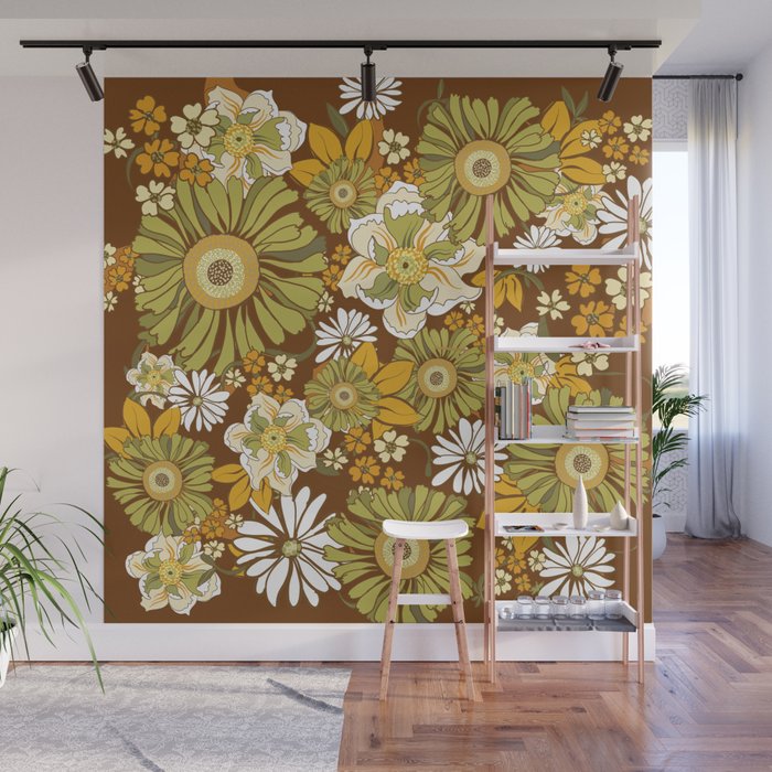 70s Retro Flower Power boho pattern Wall Mural