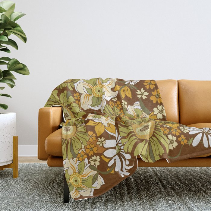 70s Retro Flower Power boho pattern Throw Blanket
