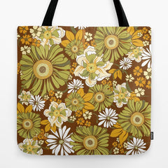 70s Retro Flower Power boho pattern Tote Bag