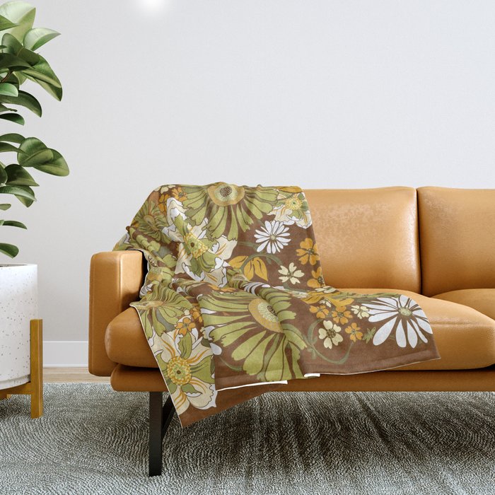 70s Retro Flower Power boho pattern Throw Blanket