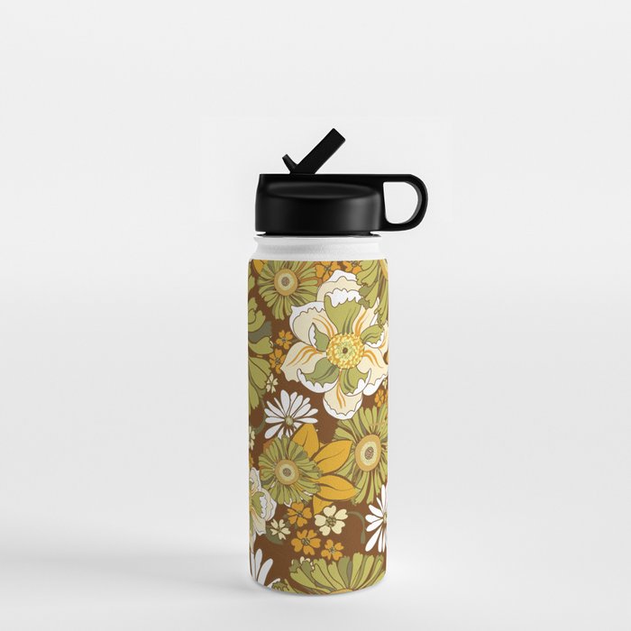 70s Retro Flower Power boho pattern Water Bottle